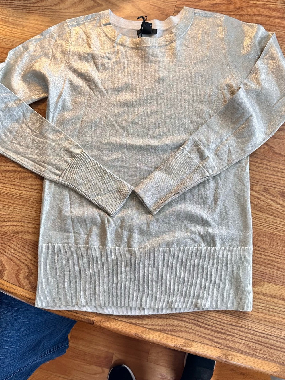 Halogen XS Metallic LS Sweater, NWT, 15" PTP, 55/35 Gold Cotton/Viscose Blend,